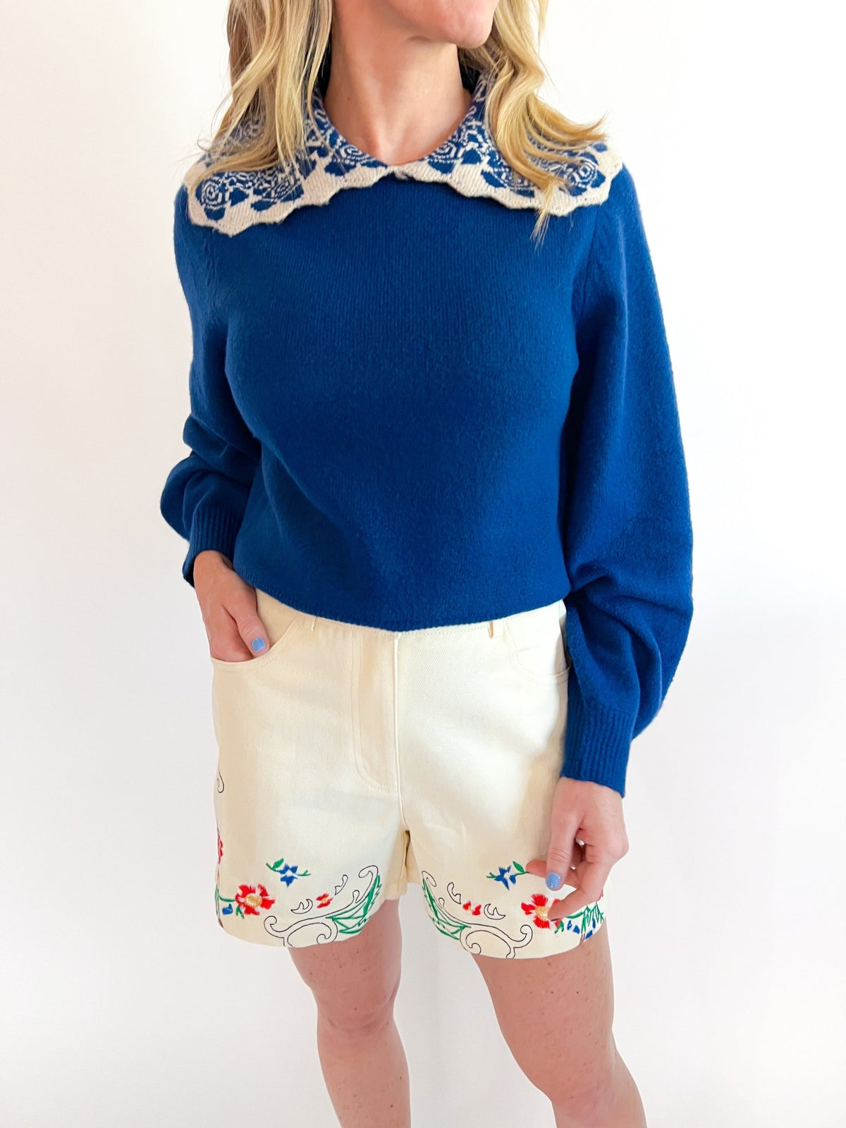 Patterned Oversize Collar Sweater - Swoon Boutique New Orleans