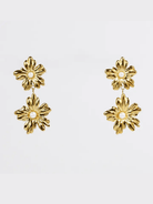 Pearl Bloom Statement Earrings with floral pearl clusters in gold tone
