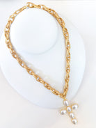 Pearl clover cross pendant necklace