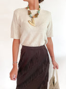 Cocoa brown sweater tee with ribbed crew neckline