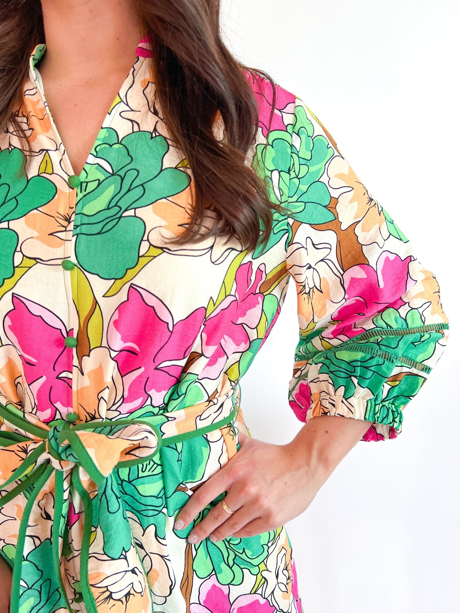 Petal Pop Front Split Button Dress - Swoon Boutique New Orleans