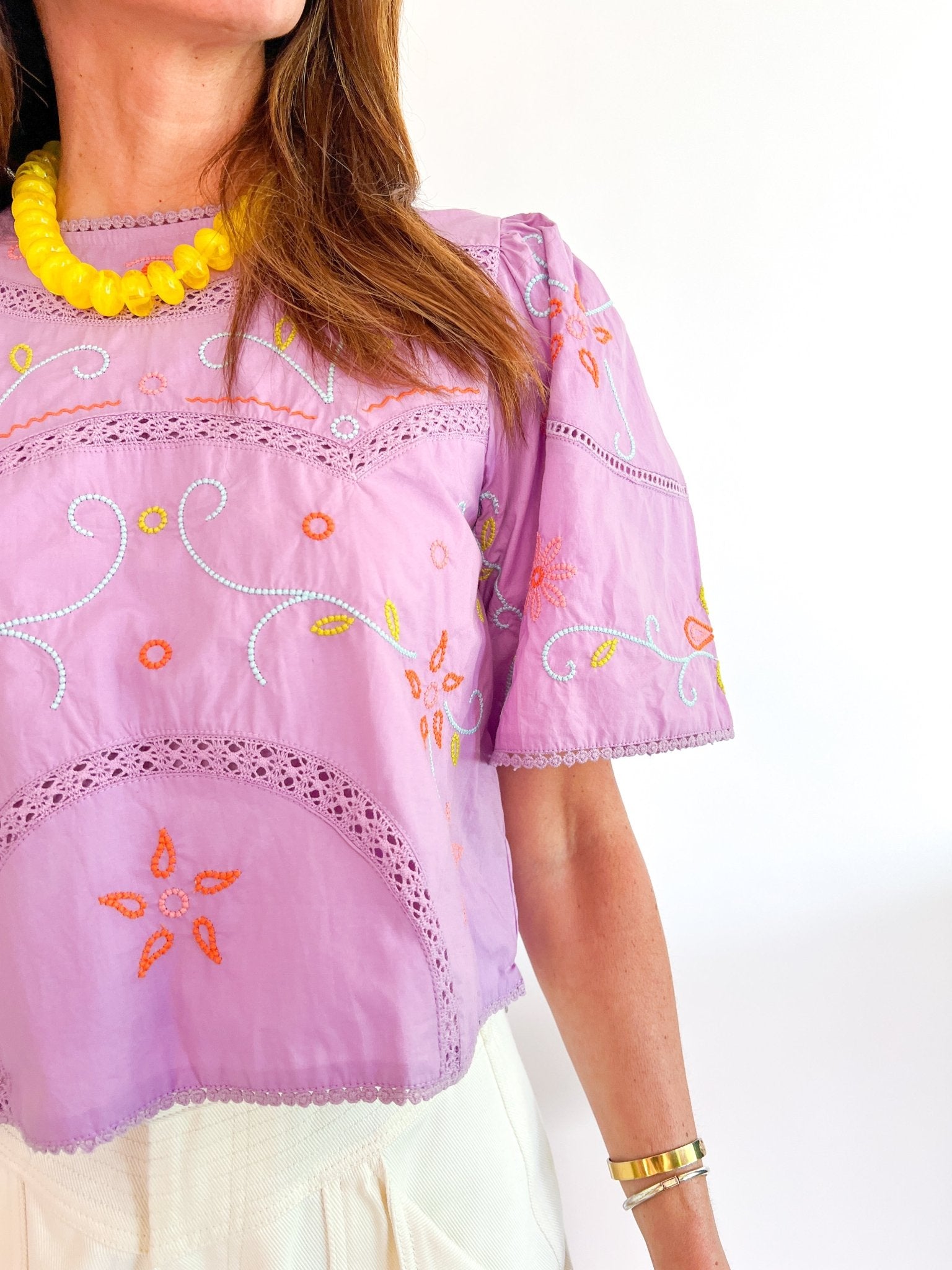 Pewter Lavender Embroidered Top - Swoon Boutique New Orleans
