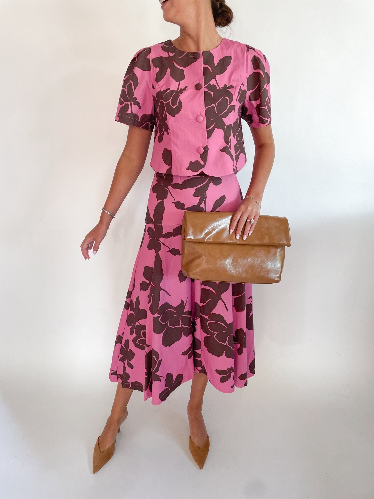 Pink floral midi skirt