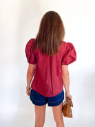 Pintuck Puff Sleeve Button Front Top - Swoon Boutique New Orleans
