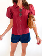 Pintuck Puff Sleeve Button Front Top - Swoon Boutique New Orleans