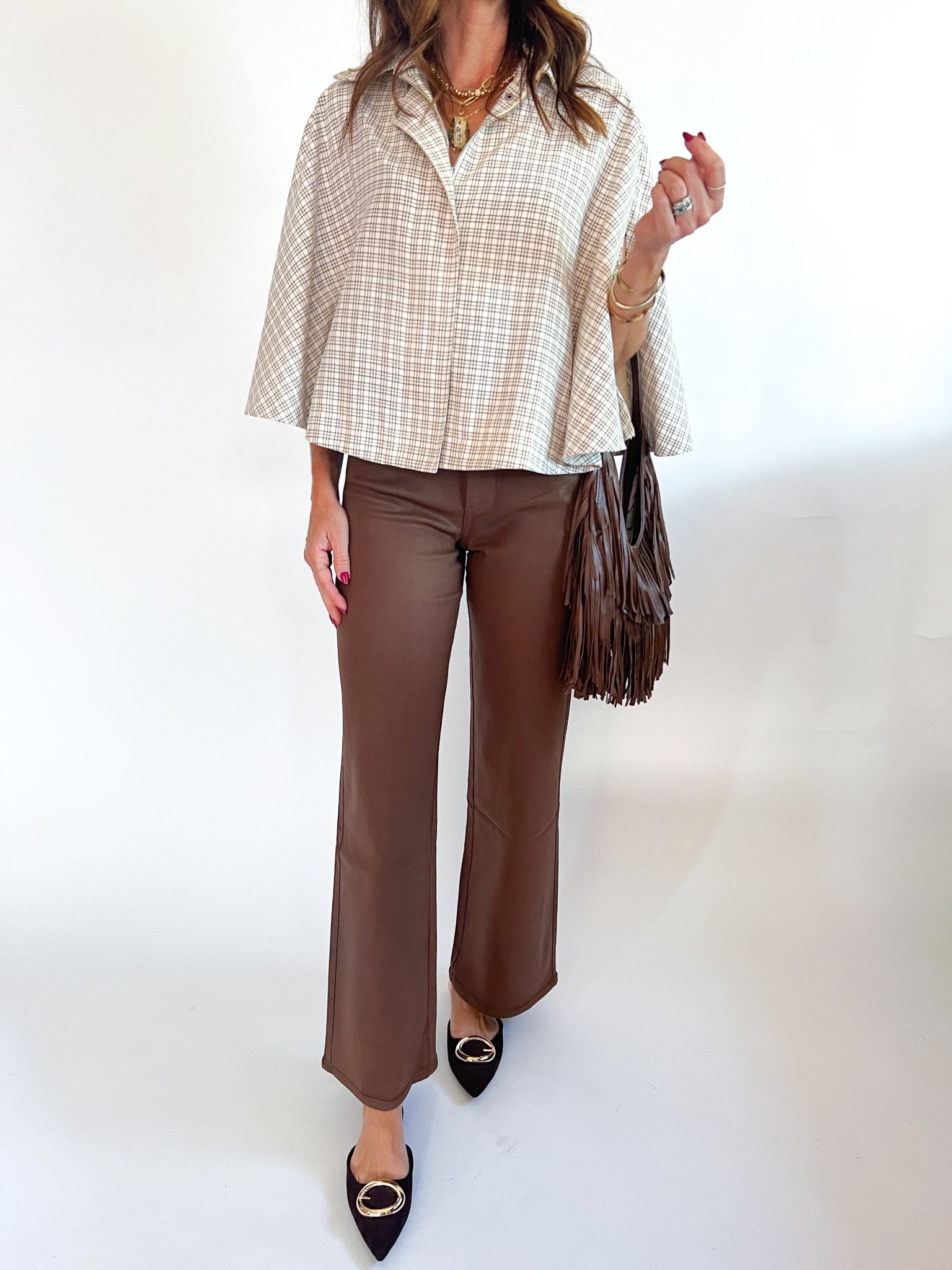 Plaid Poncho Button Down Top - Swoon Boutique New Orleans