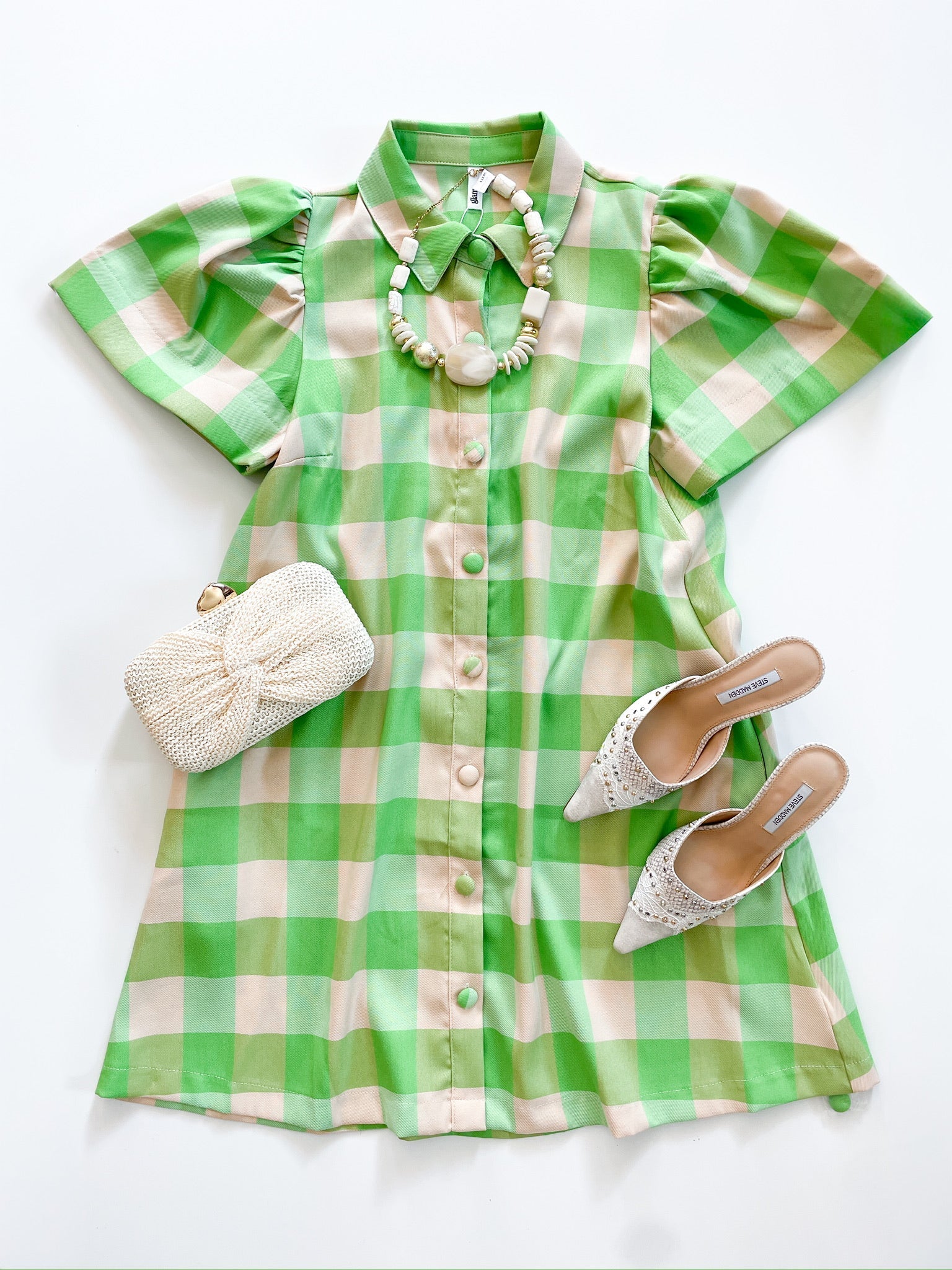 Plaid Puff Sleeve Mini Dress - Swoon Boutique New Orleans