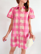 Plaid Puff Sleeve Mini Dress - Swoon Boutique New Orleans