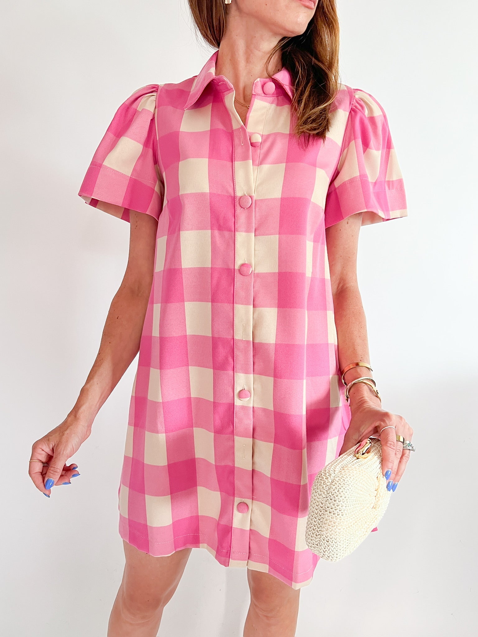 Plaid Puff Sleeve Mini Dress - Swoon Boutique New Orleans