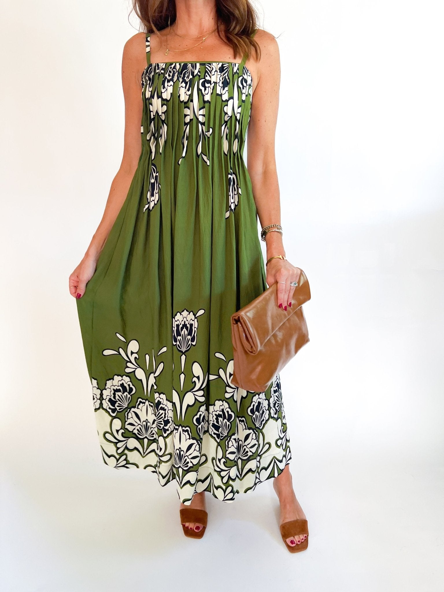 Pleated Floral Midi Skirt Dress - Swoon Boutique New Orleans