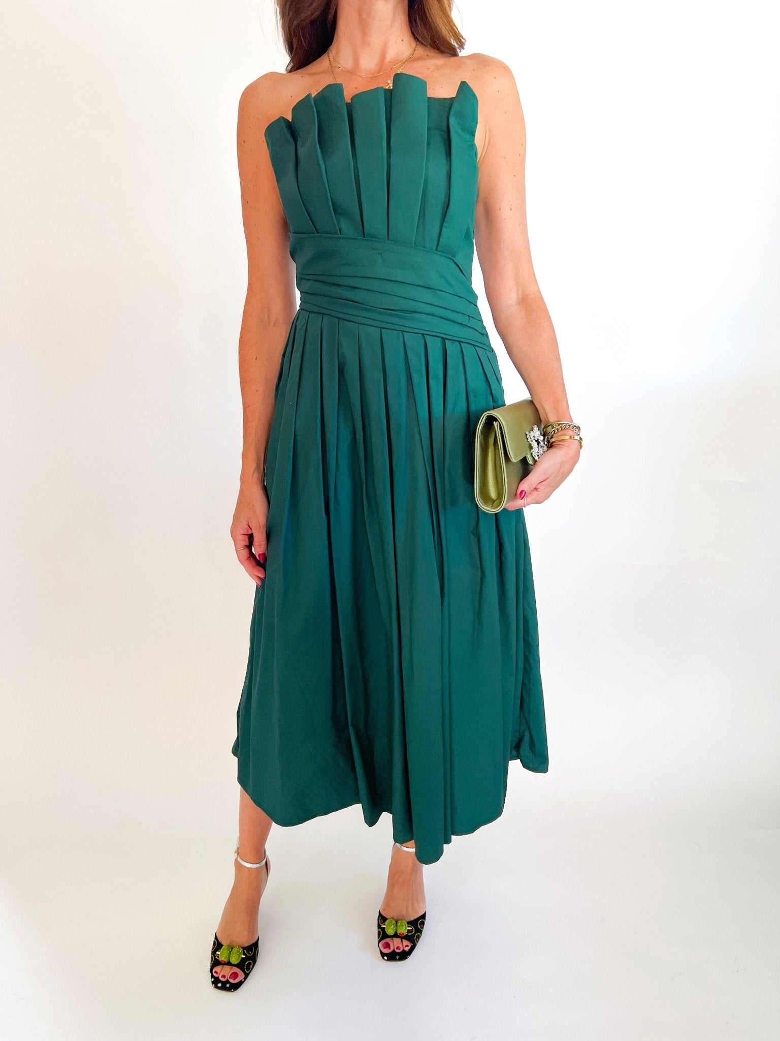 Pleated Strapless Midi Dress - Swoon Boutique New Orleans