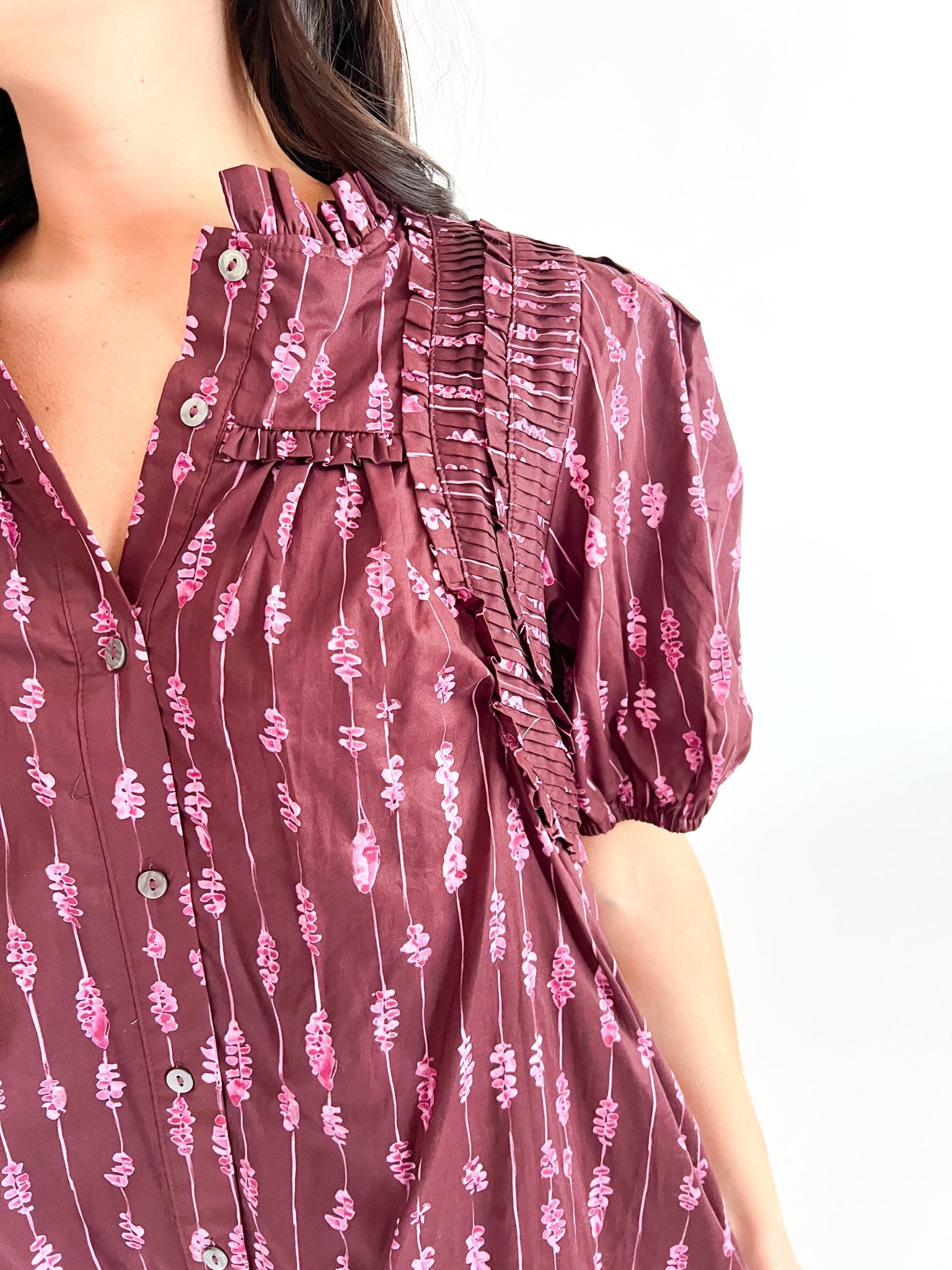 Plum Wildflower Pintuck Mini Dress - Swoon Boutique New Orleans