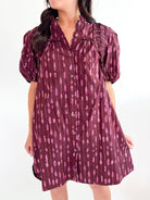 Plum floral mini dress with pintuck detailing