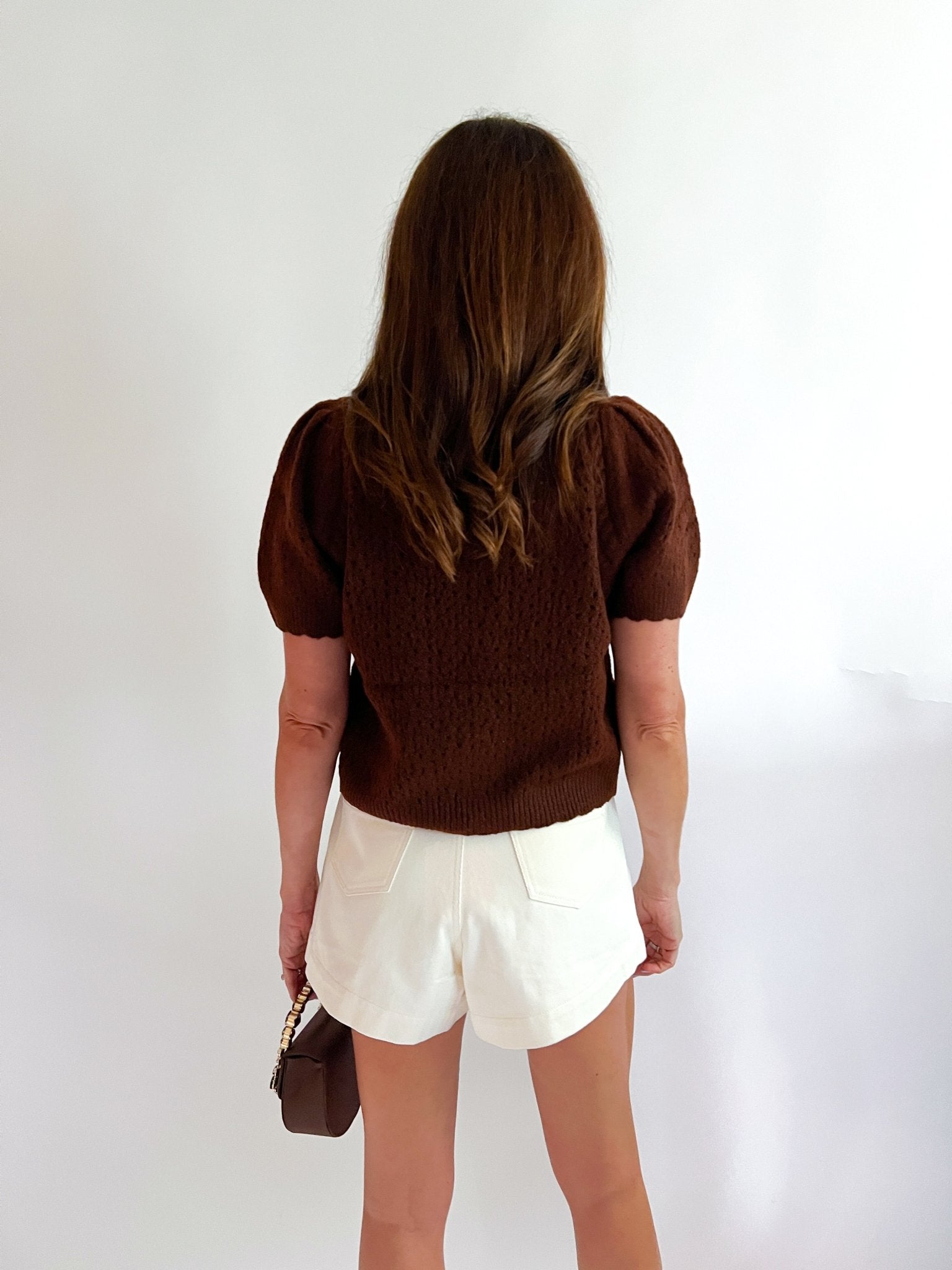 Pointelle Puff Sleeve Knit Cardigan - Swoon Boutique New Orleans