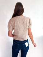 Pointelle Puff Sleeve Knit Cardigan - Swoon Boutique New Orleans