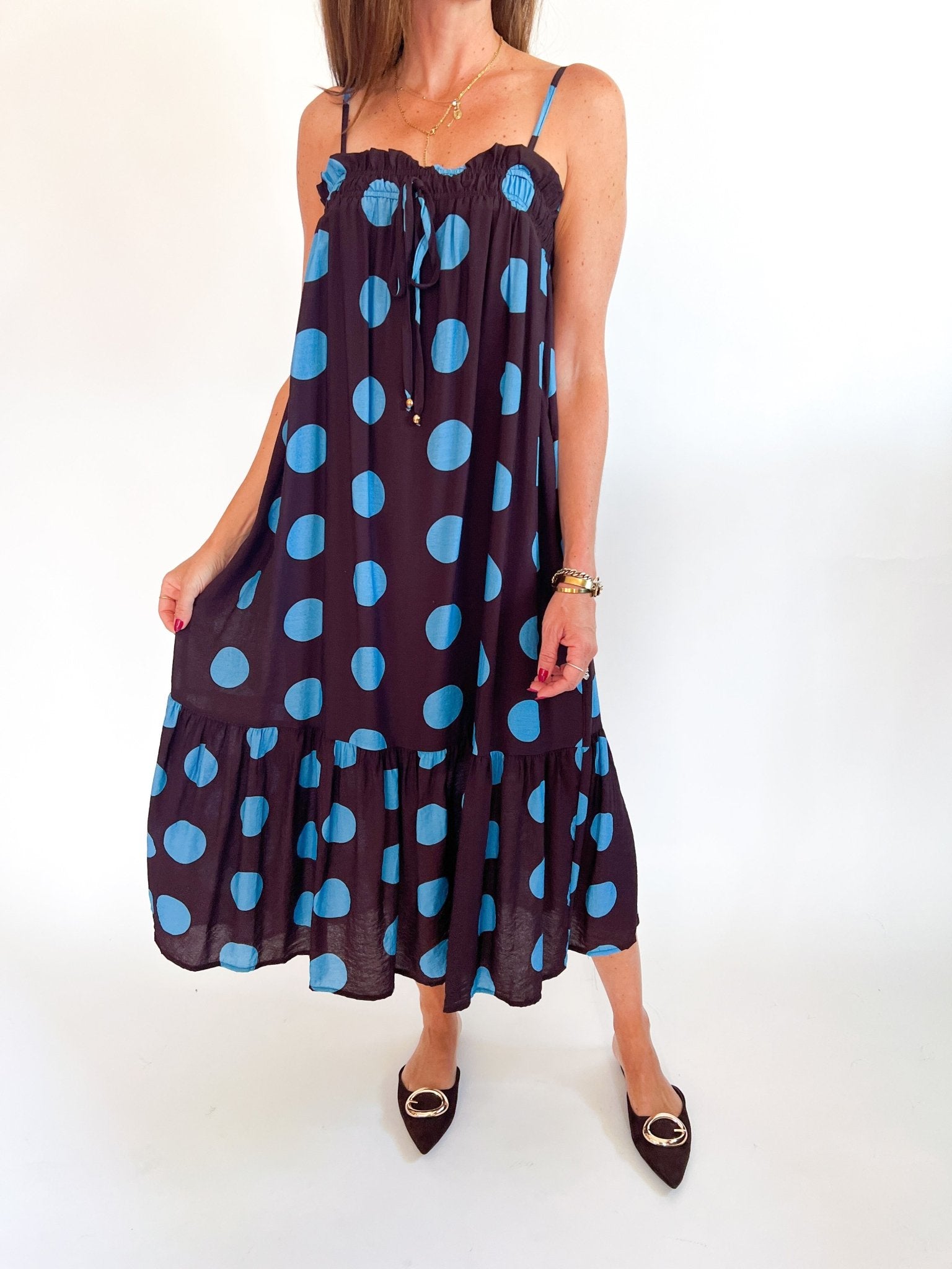 Multi polka dot sleeveless midi dress