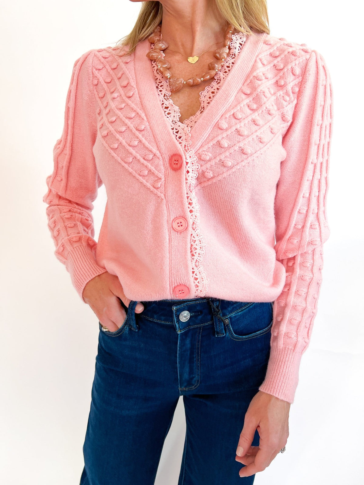 Pom Pom Detail Knit Cardigan - Swoon Boutique New Orleans