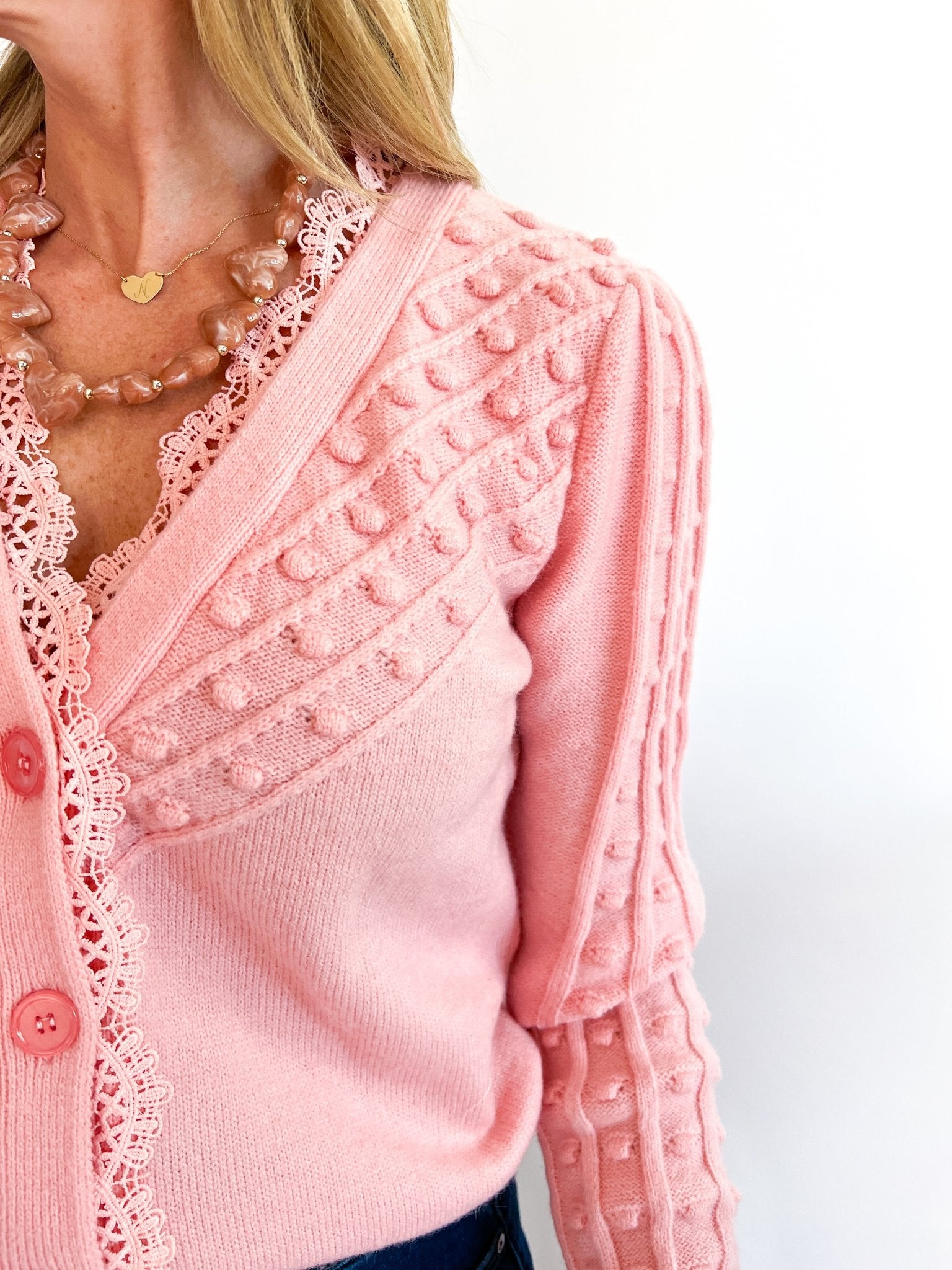 Pom Pom Detail Knit Cardigan - Swoon Boutique New Orleans