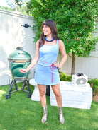 Powder Blue Contrast Trim Mini Dress - Swoon Boutique New Orleans