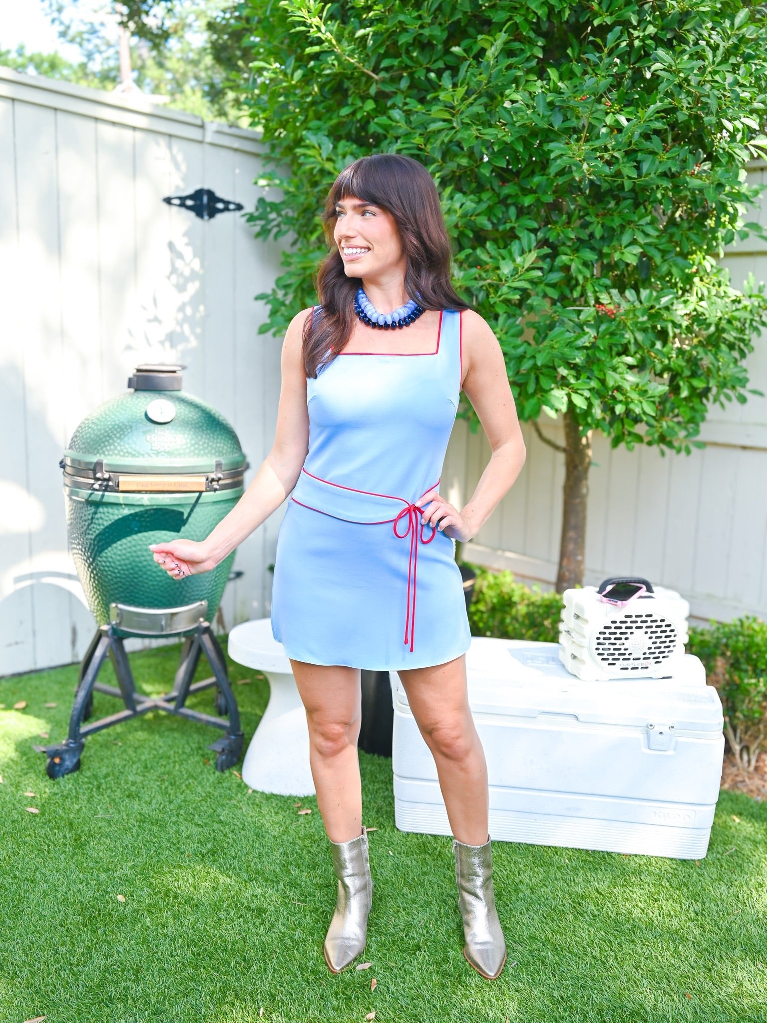 Powder Blue Contrast Trim Mini Dress - Swoon Boutique New Orleans
