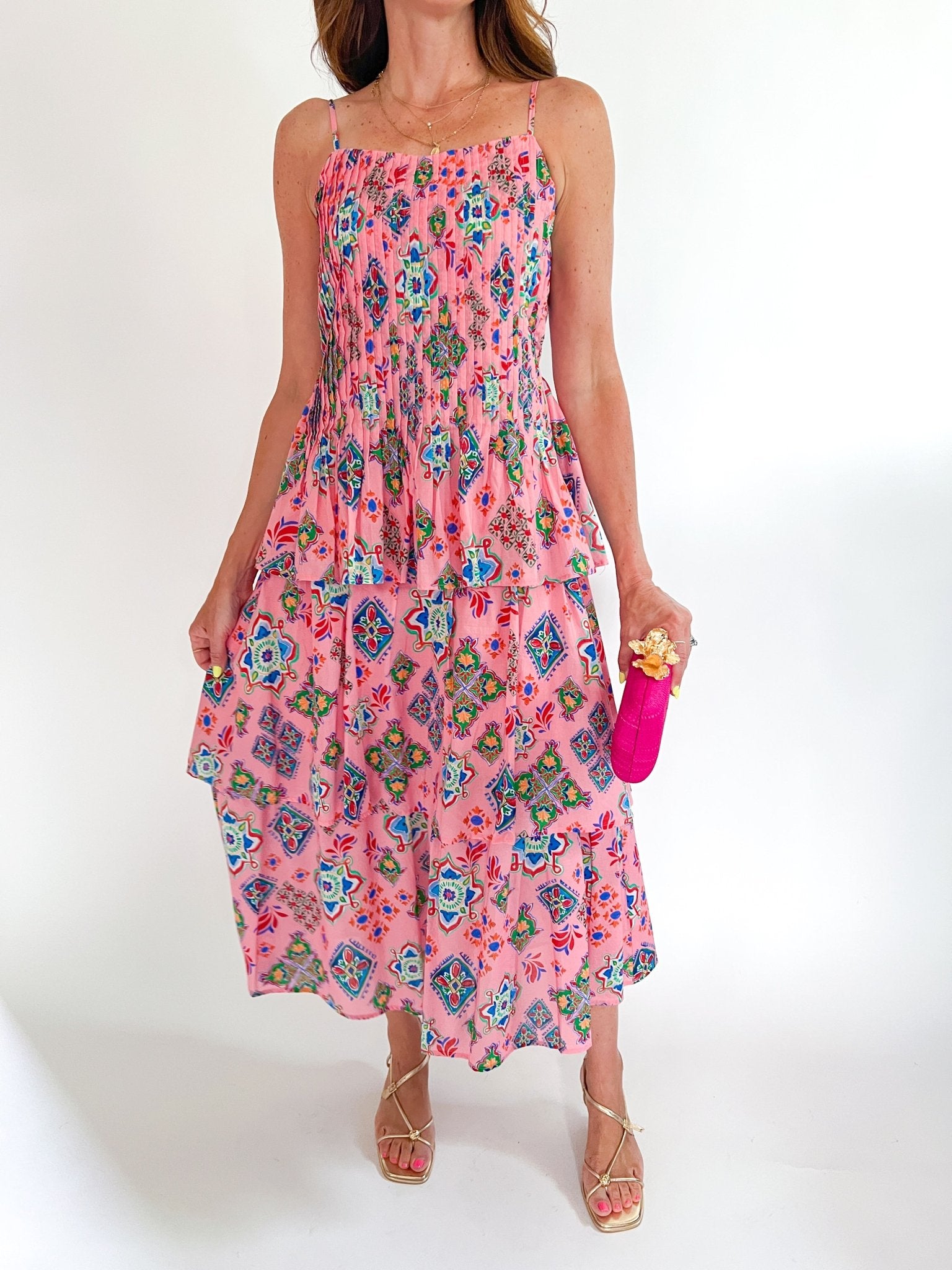 Print Pintucked Midi Dress - Swoon Boutique New Orleans