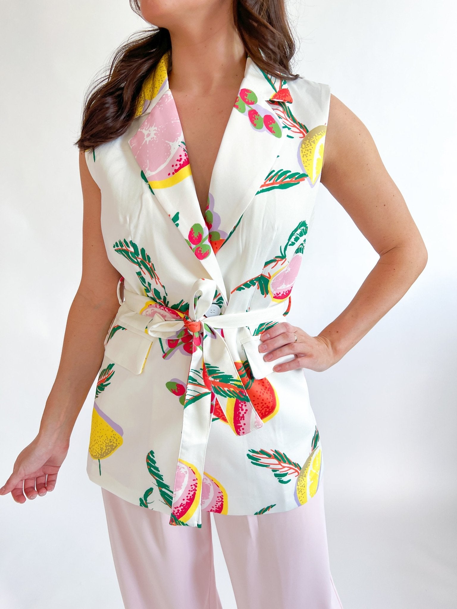 Printed V-Neck Sleeveless Vest - Swoon Boutique New Orleans