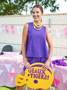 Purple Game Day Denim Short Set - Swoon Boutique New Orleans
