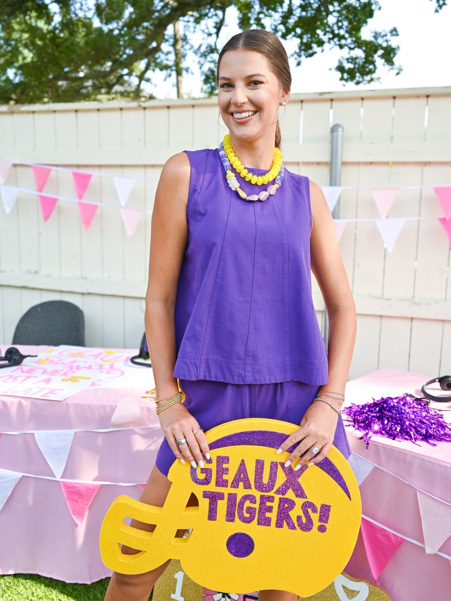 Purple Game Day Denim Short Set - Swoon Boutique New Orleans