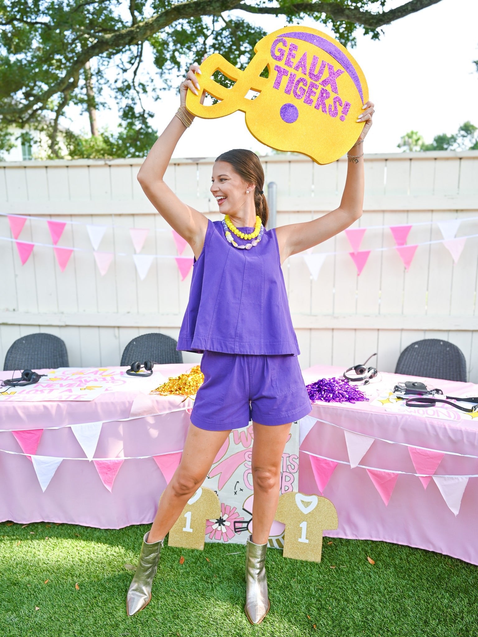 Purple Game Day Denim Short Set - Swoon Boutique New Orleans