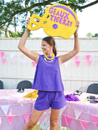 Purple Game Day Denim Short Set - Swoon Boutique New Orleans