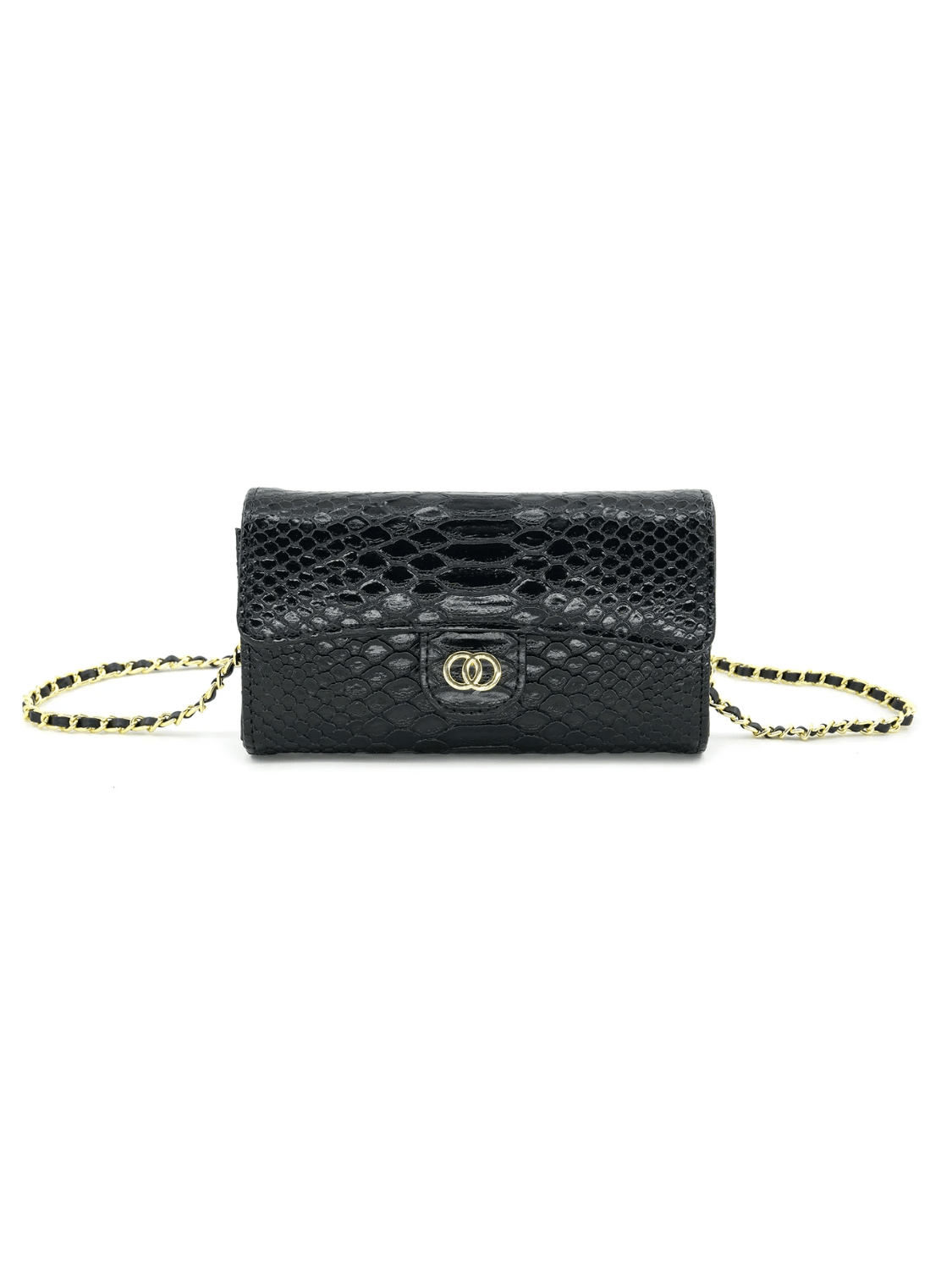 Animal print python embossed crossbody bag with chain strap