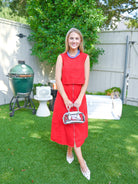Red Denim Zip Front Midi Skirt - Swoon Boutique New Orleans