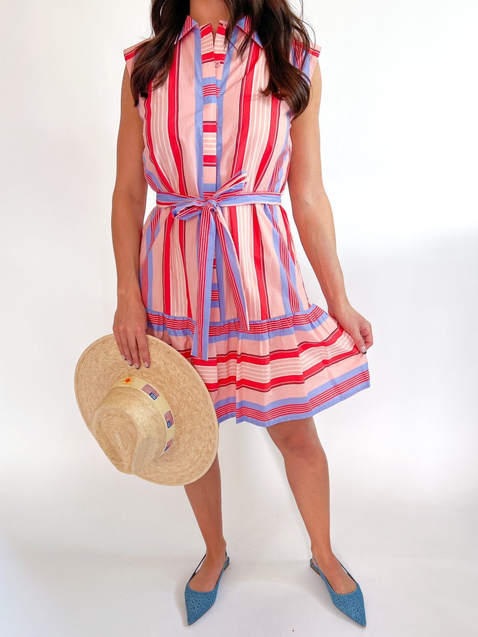 Red Stripe Sleeveless Shirt Dress - Swoon Boutique New Orleans
