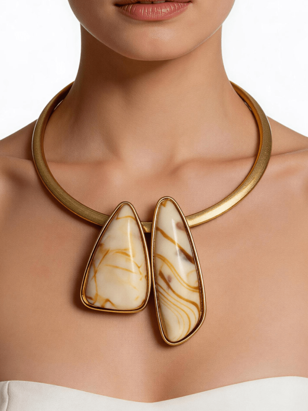Resin Double Pendant Collar Wire Metal Necklace - Swoon Boutique New Orleans