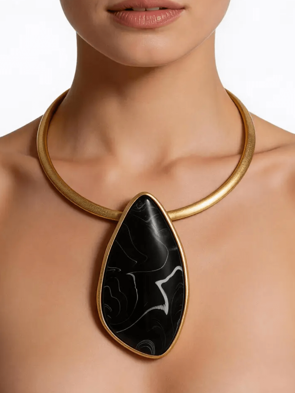 Resin Marble Pendant Collar Wire Metal Necklace - Swoon Boutique New Orleans