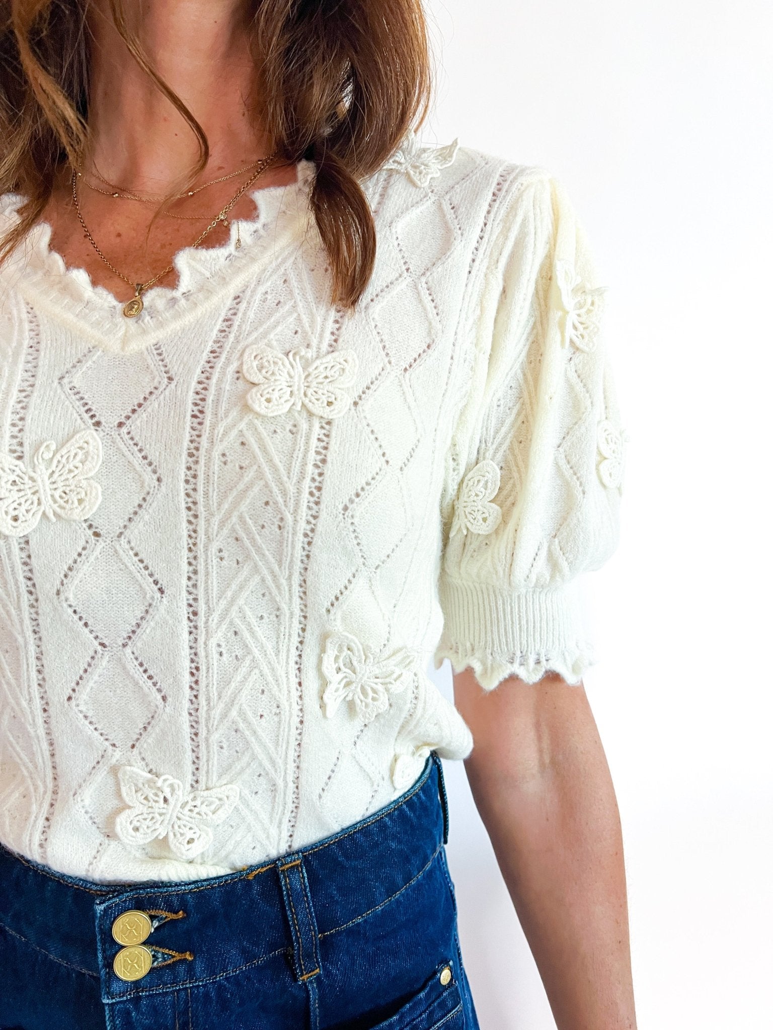 Richilieu 3D Buterflies Artisanal Knit Top - Swoon Boutique New Orleans