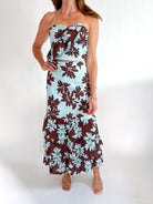 Rory Strapless Top and Maxi Skirt Set in blue by TCEC vacation matching set