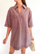 Brown washed mini dress with collared neckline