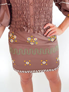 Floral embroidered mini skirt