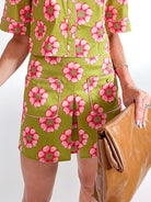 Floral mini skirt with contrast piping