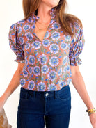 Purple floral short sleeve print top