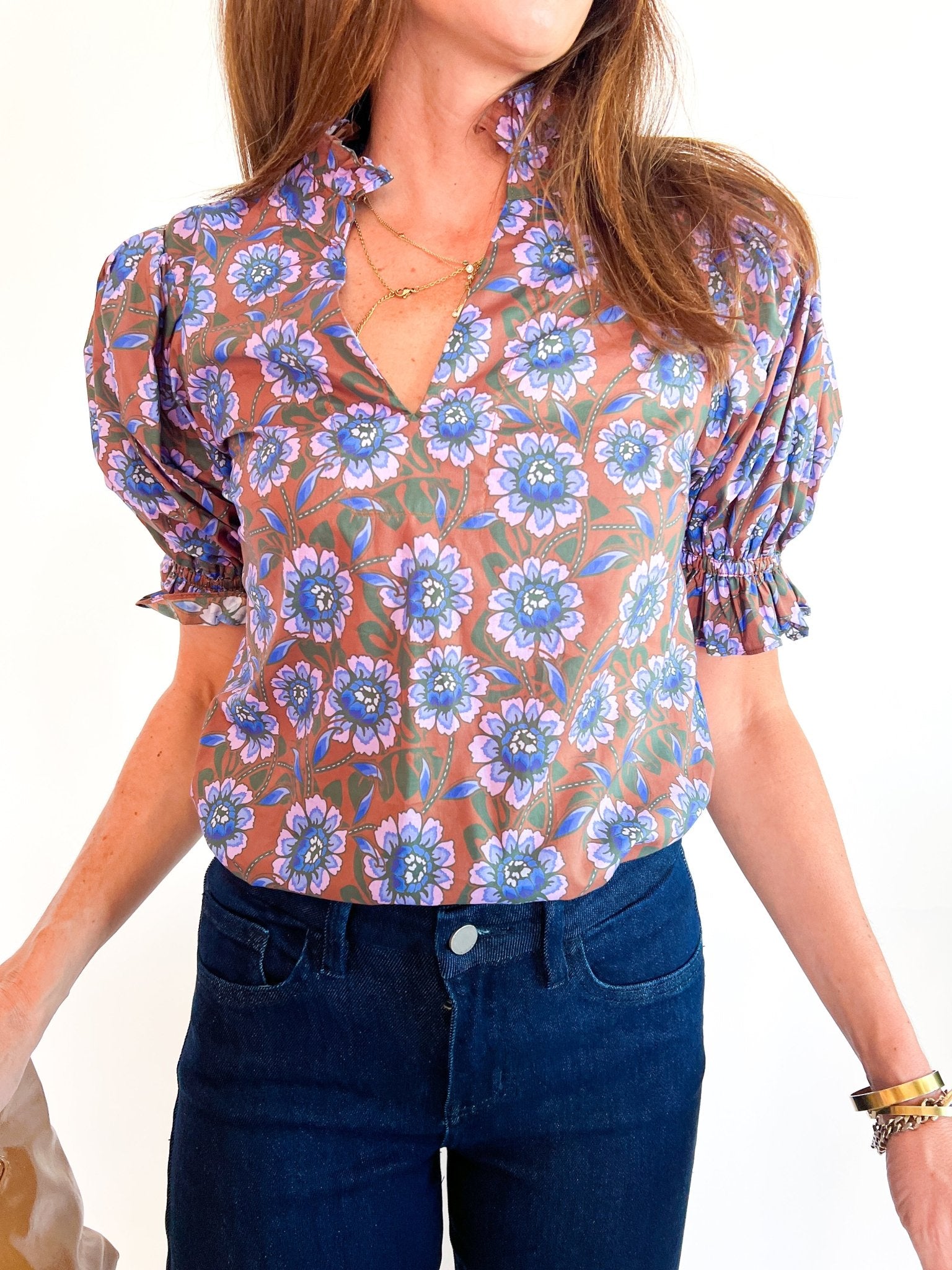 Purple floral short sleeve print top
