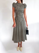 Plaid maxi dress with puff sleeves