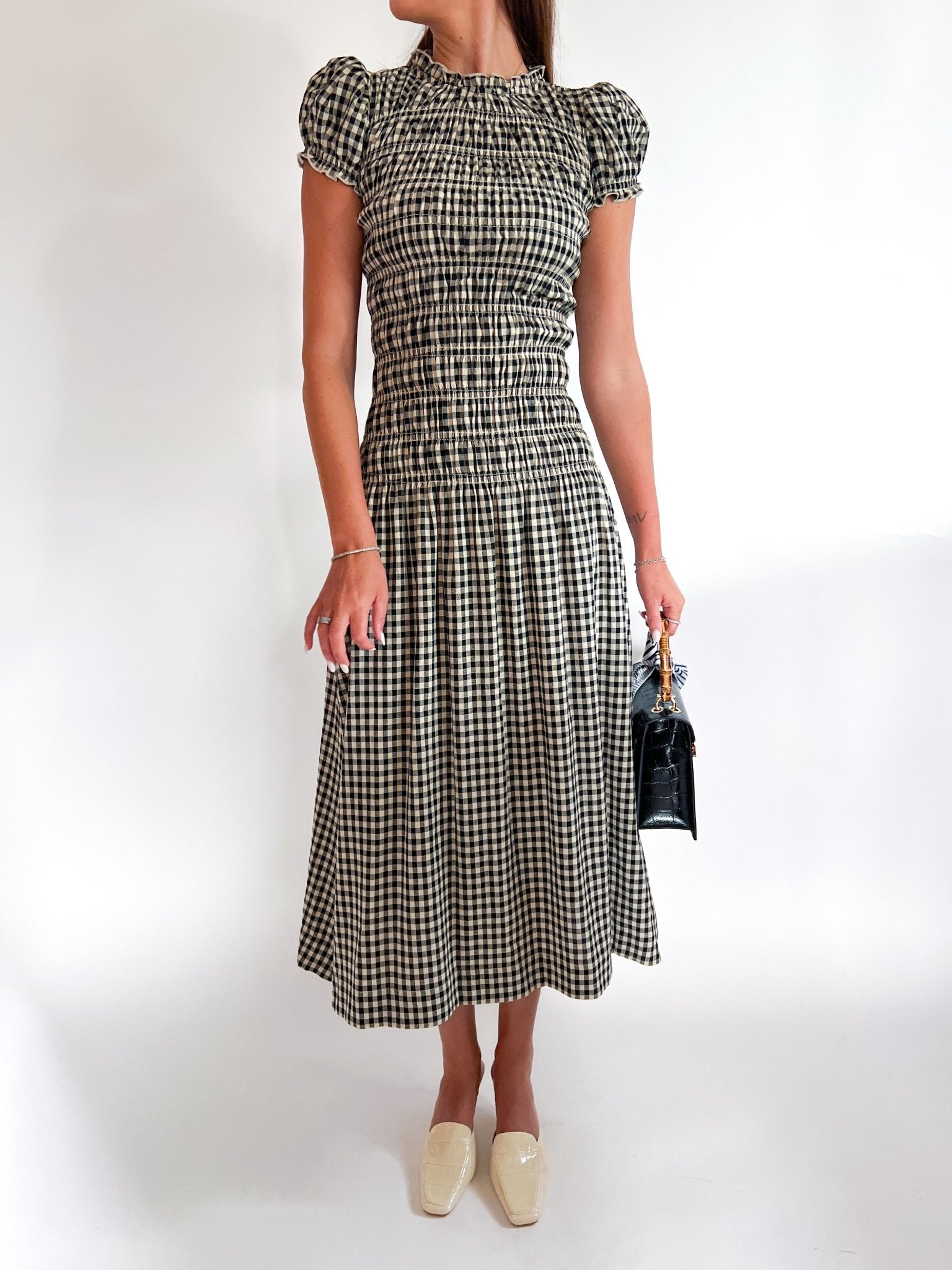 Plaid maxi dress with puff sleeves