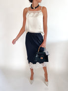 Black and white lace trim midi skirt