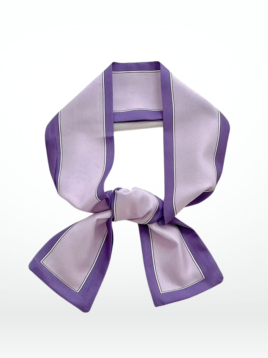 Purple ribbon scarf with contrast border