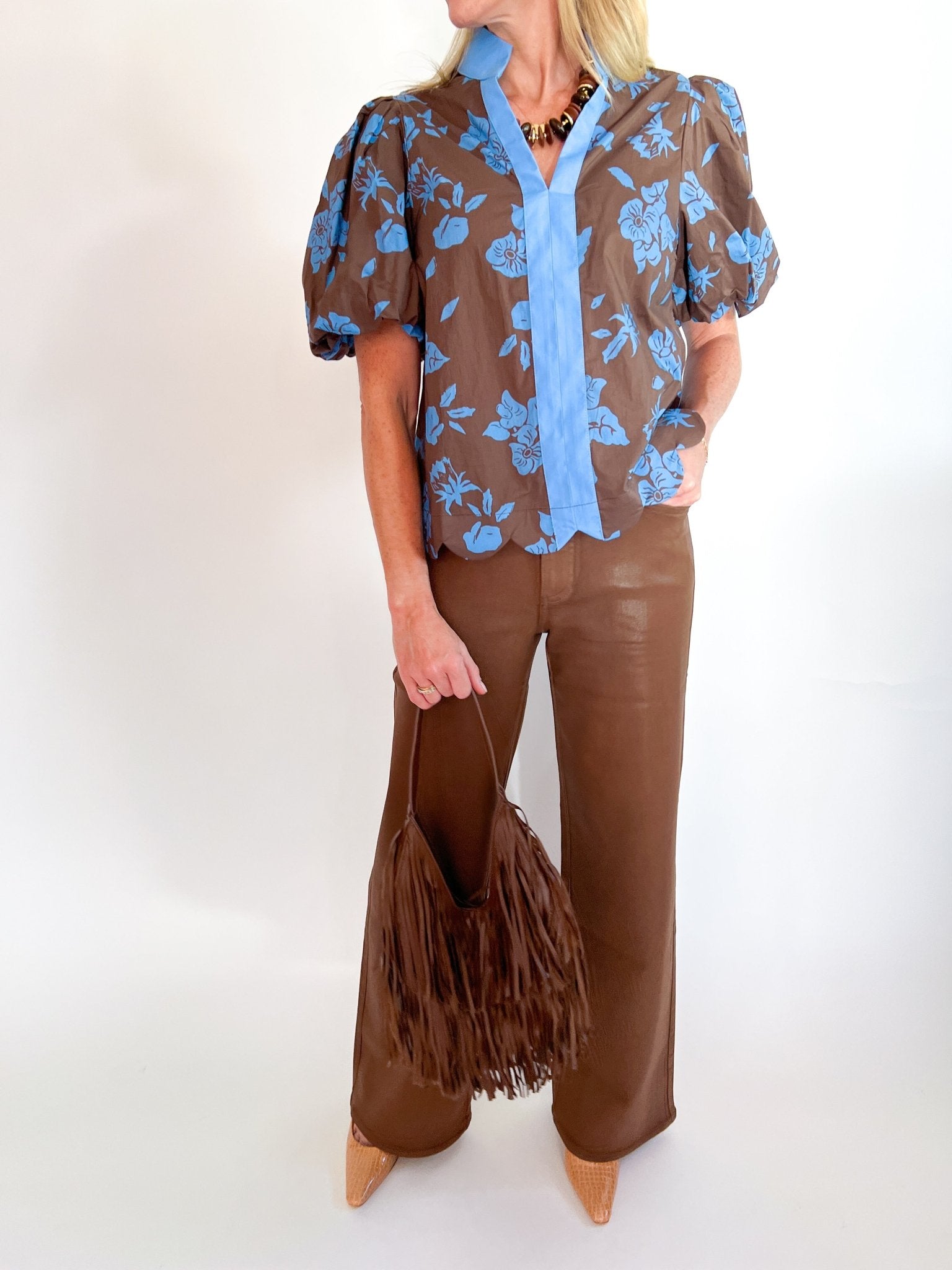 Sky Bloom Puff Sleeve Blouse - Swoon Boutique New Orleans