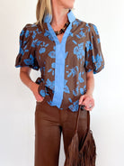 Sky Bloom Puff Sleeve Blouse - Swoon Boutique New Orleans