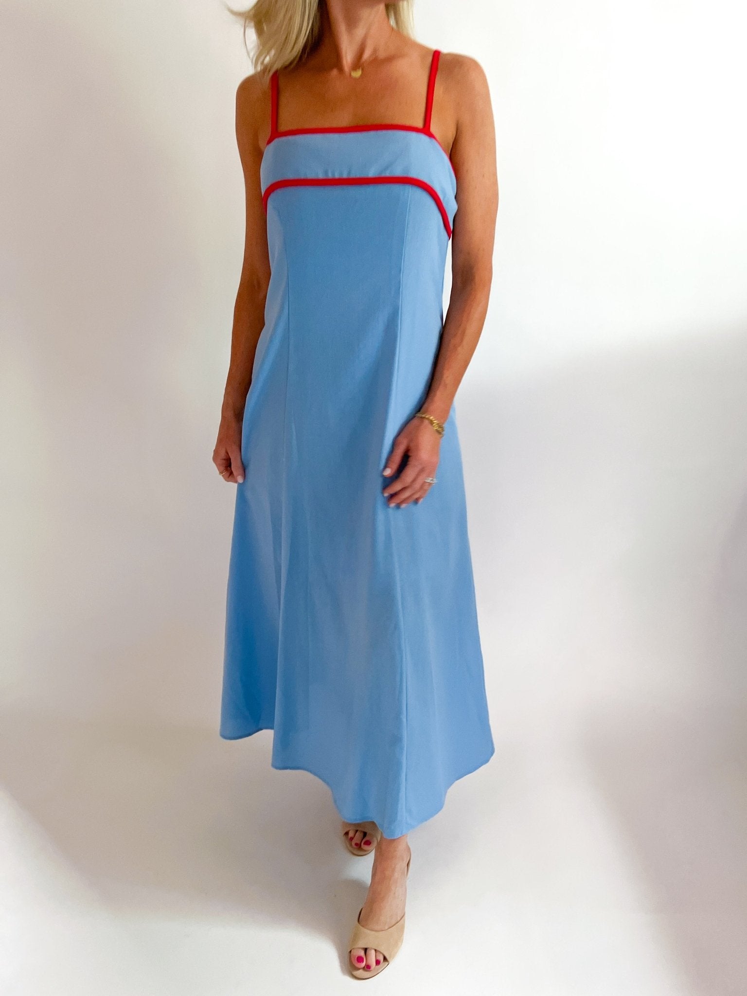 Sky Blue Contrast Trim Midi Dress - Swoon Boutique New Orleans