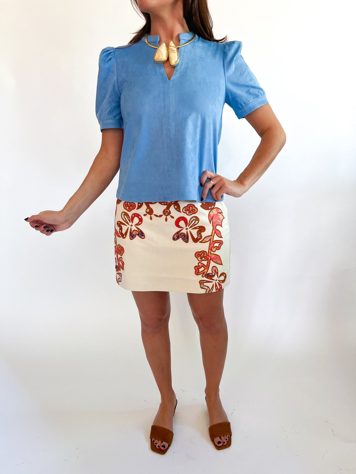 Sky Faux Suede Short Sleeve Top - Swoon Boutique New Orleans